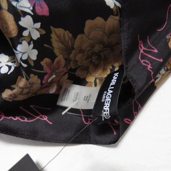 Karl Lagerfeld Black Silk Floral Scarf/Wrap - Picture 4 of 13